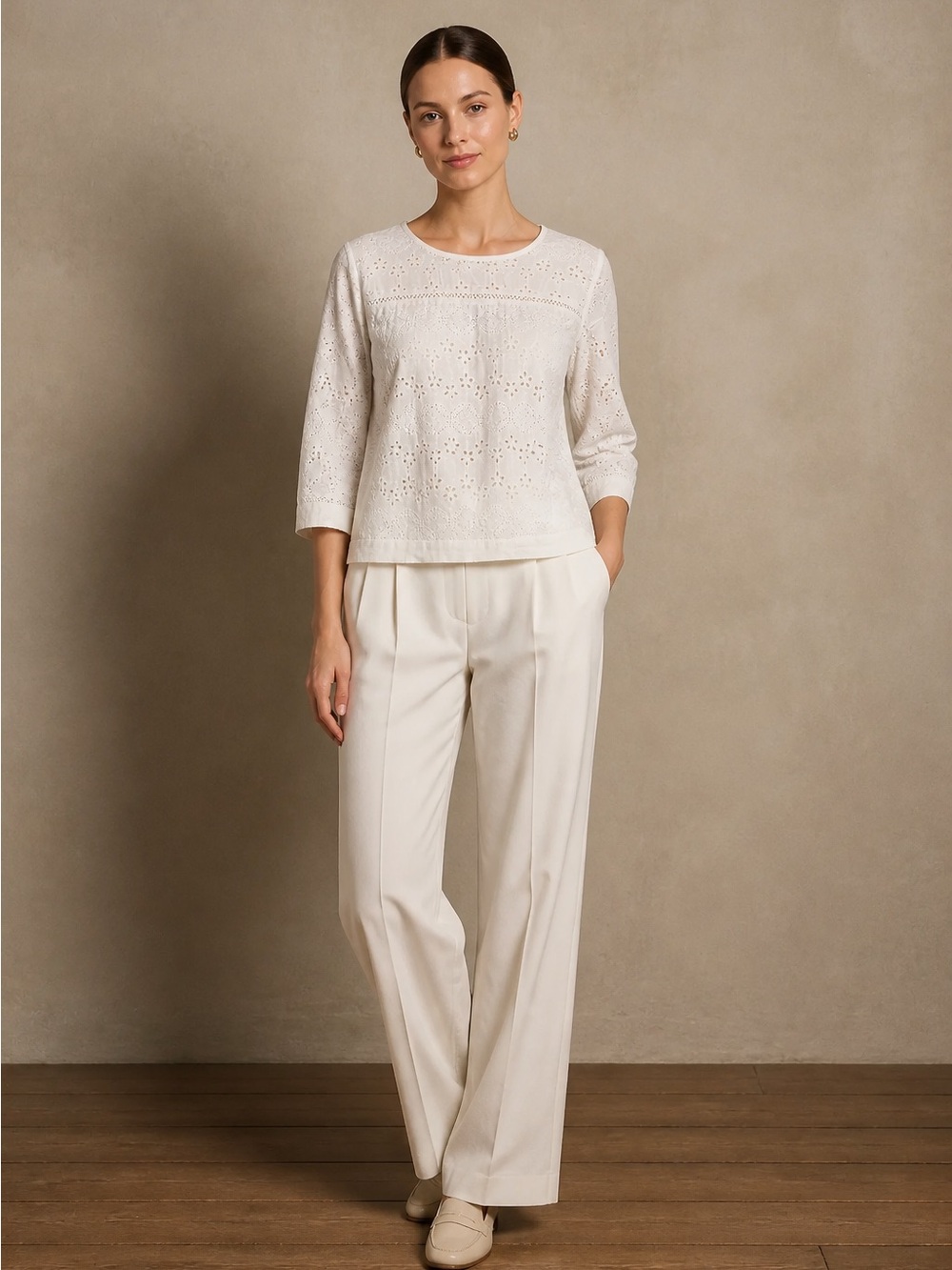 Skies Are Blue Eyelet 3/4 Sleeve Top